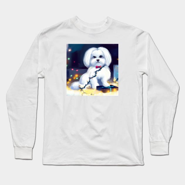 Cute Maltese Dog Drawing Long Sleeve T-Shirt by Play Zoo